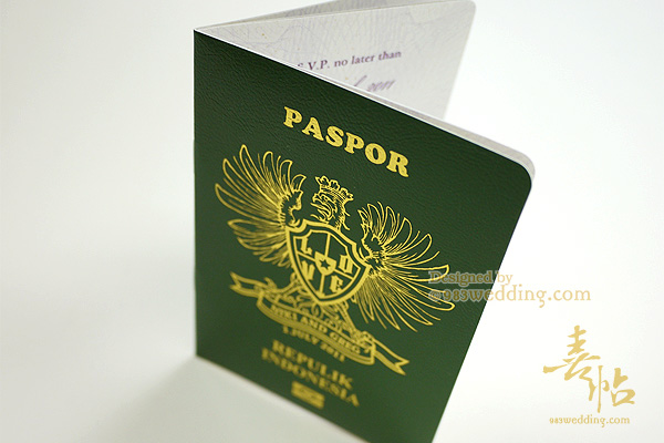 green color passport wedding invitation